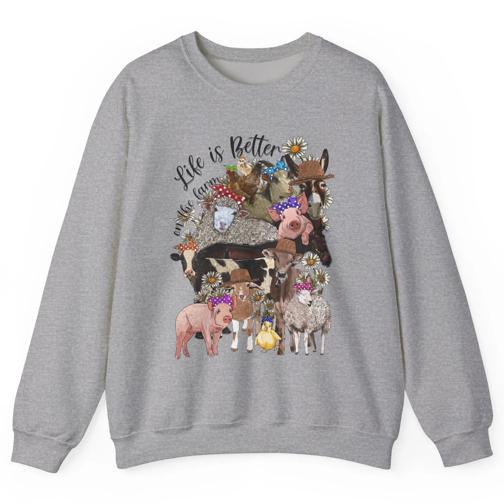 Western Animals Life Is Better On The Farm Pig Cow Donkey Unisex Crewneck Sweatshirt