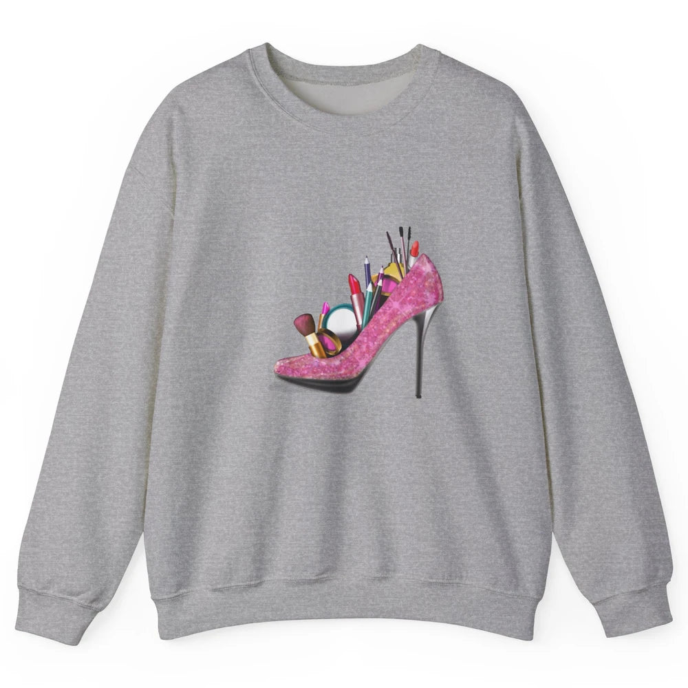 Woman High Heel Stilettos Makeup Artist Girly Lipstick Brush Unisex Crewneck Sweatshirt