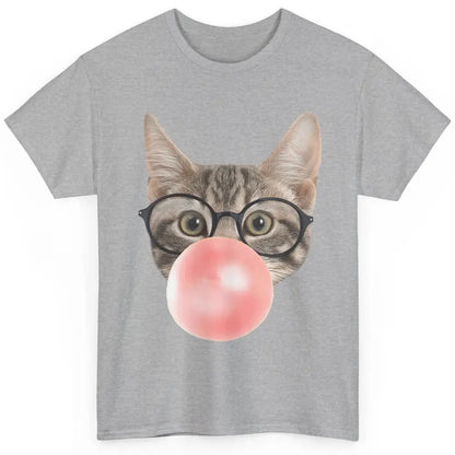 Funny Cat Blow Giant Bubble Gum Pink Glasses Sarcastic Pun Classic Unisex T-Shirt