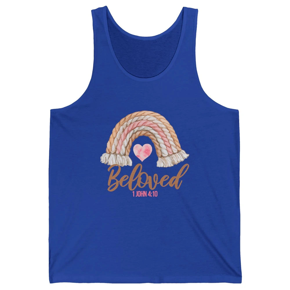 Beloved Christian Women Vintage Rainbow Bible Verse Heart Unisex Jersey Tank