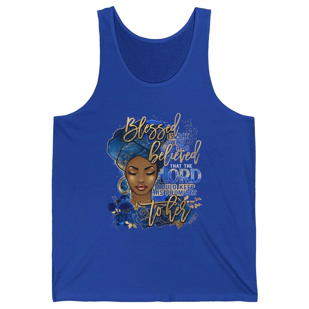 Black Woman Blessed Is She Who Believed God Christian Unisex Jersey Tank