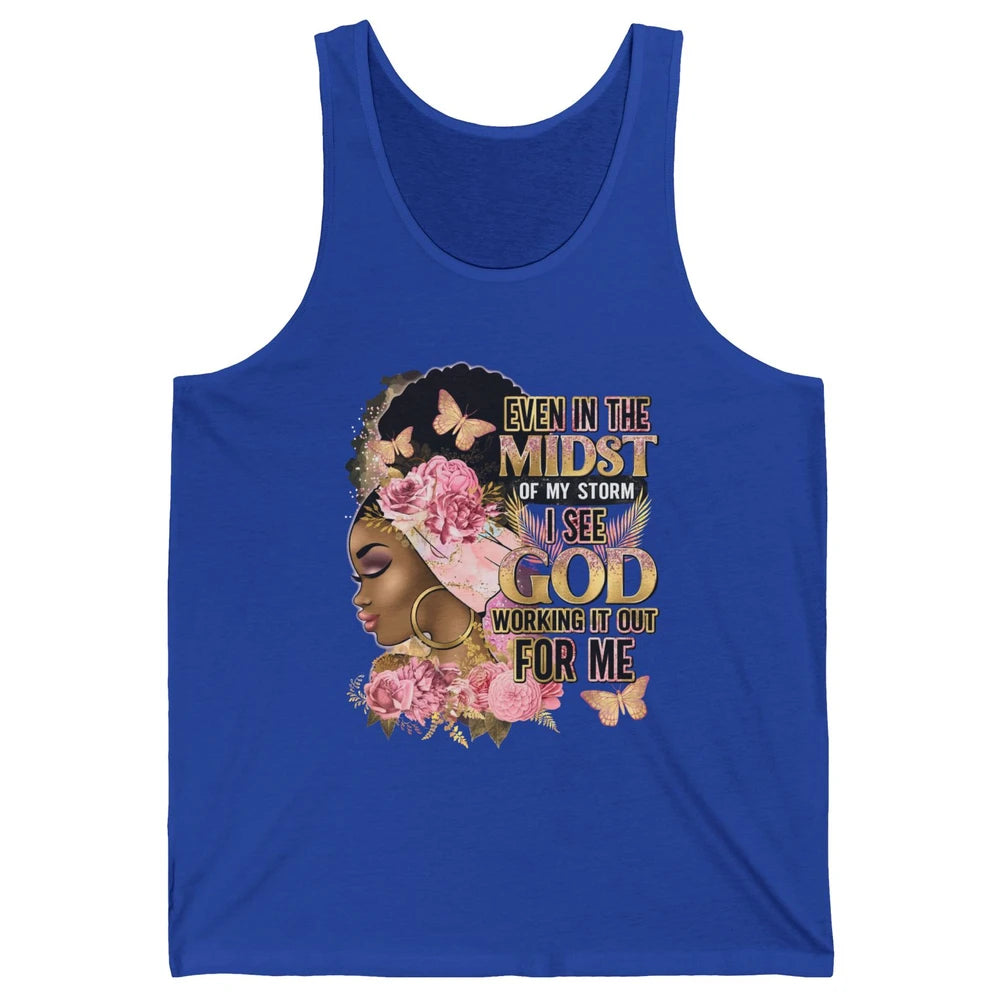 Black Girl In The Midst Of Storm Afro Woman Christian Belief Unisex Jersey Tank