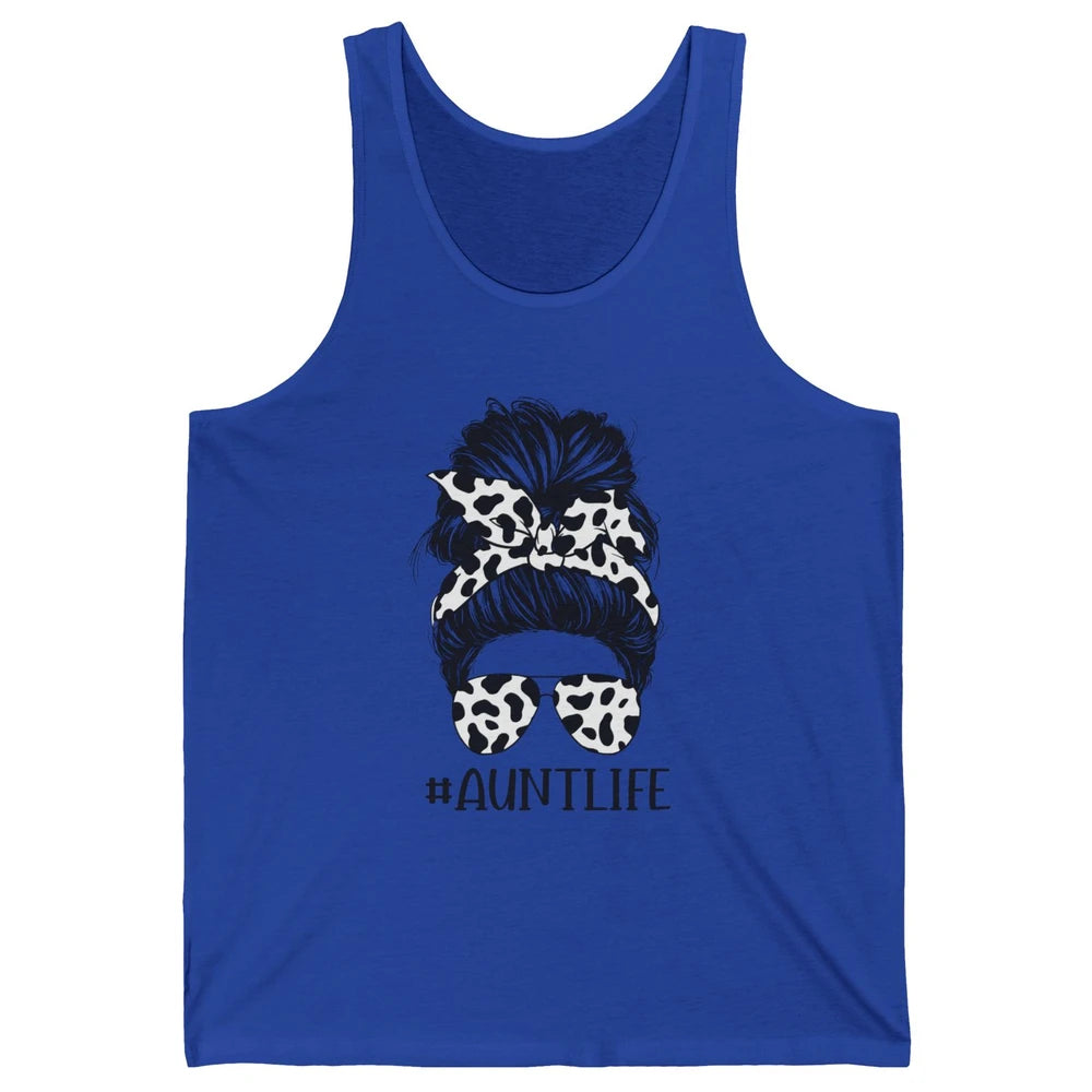 Aunt Life Messy Bun Glasses Cowhide Western Auntie Life Unisex Jersey Tank