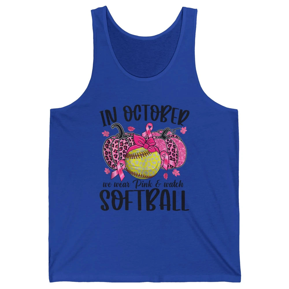 Softball Leopard Pumpkin In October Breast Cancer Awareness Unisex Jersey Tank