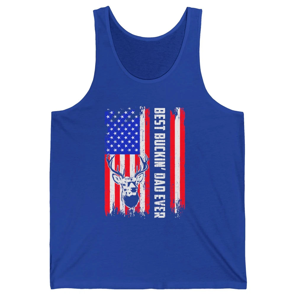 Best Buckin Dad Ever Deer Hunting Bucking US Flag Unisex Jersey Tank