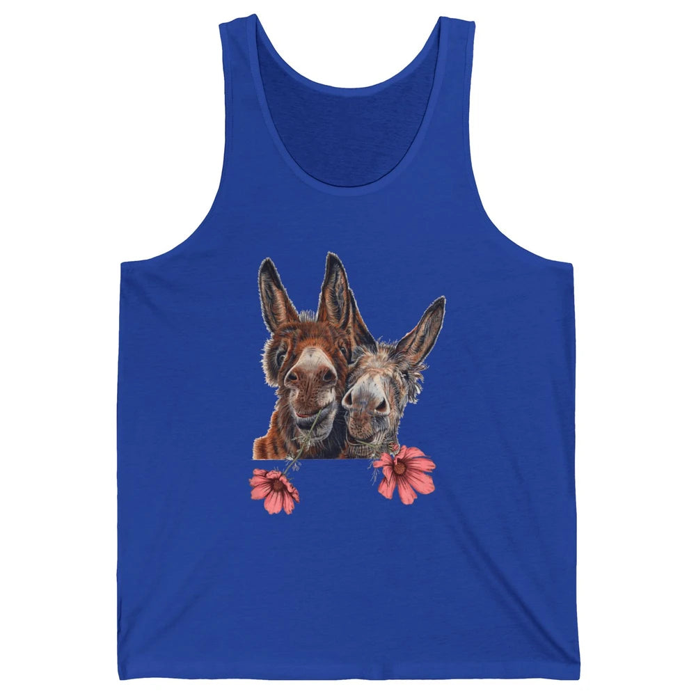 Wildflower Donkey Couple Retro Farm Animal Life Funny Donkey Unisex Jersey Tank