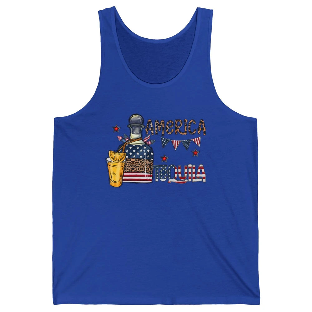 America Tequila Leopard Western Country 4th Of July Party Unisex Jersey Tank