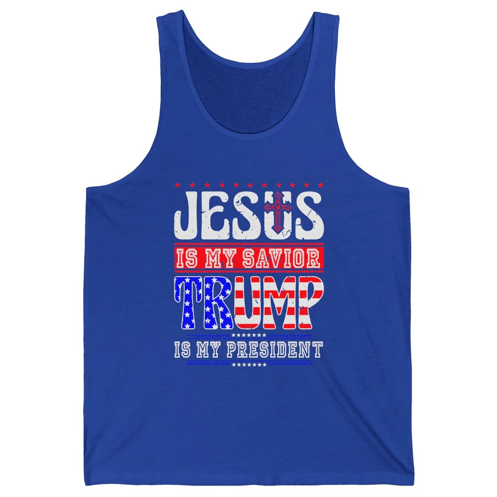 US Flag Jesus Is My Savior Trump Is My President Republican Unisex Jersey Tank