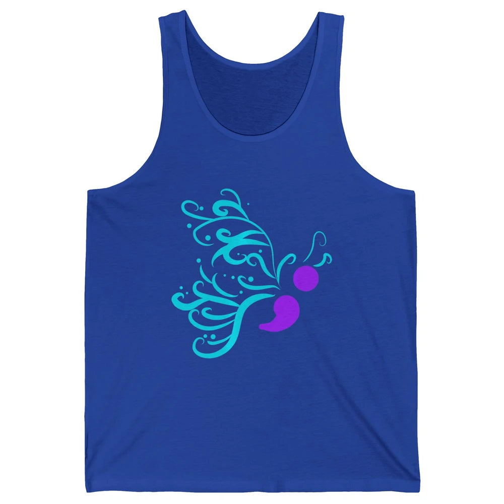 Semicolon Butterfly Teal Warrior Suicide Prevention Month Unisex Jersey Tank