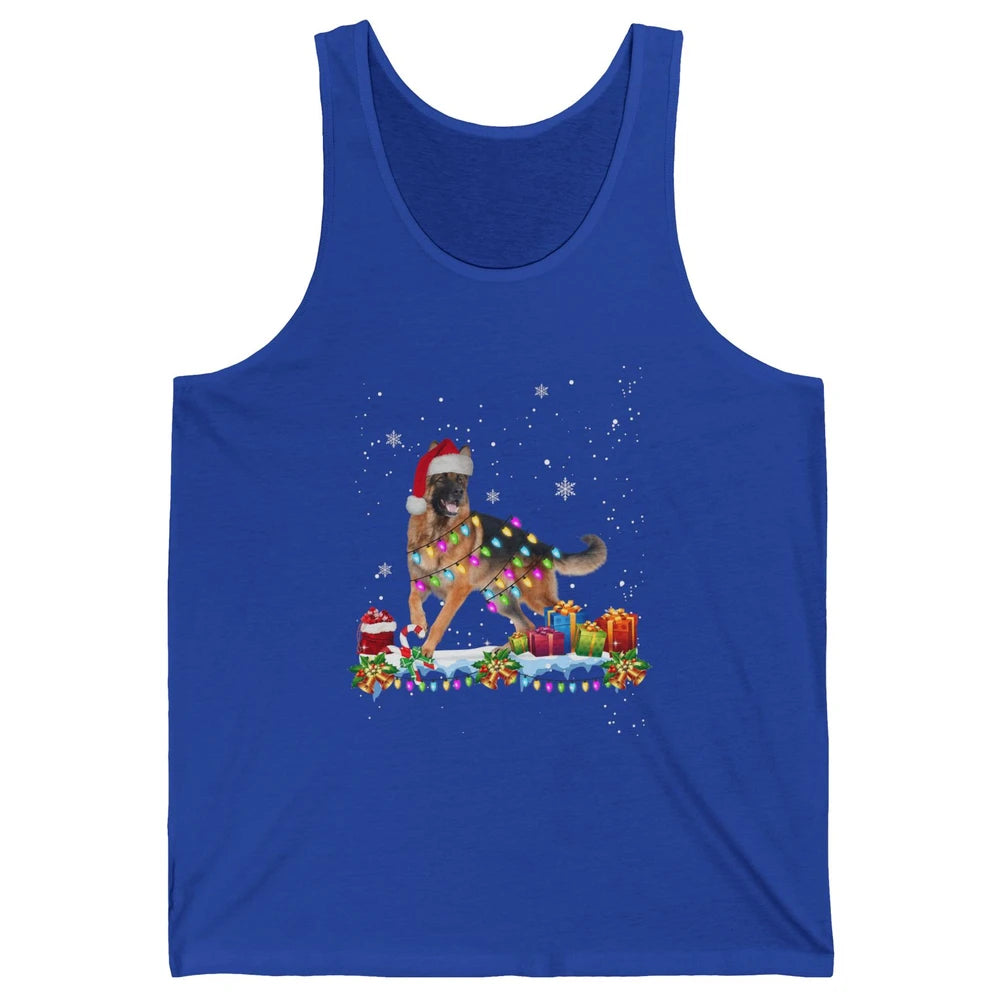 Merry Christmas German Shepherd Dog Santa Hat Xmas Lights Unisex Jersey Tank