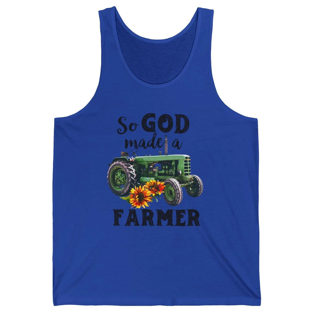 Vintage Retro Tractor God Made A Farmer Proud Farmer Farming Unisex Jersey Tank