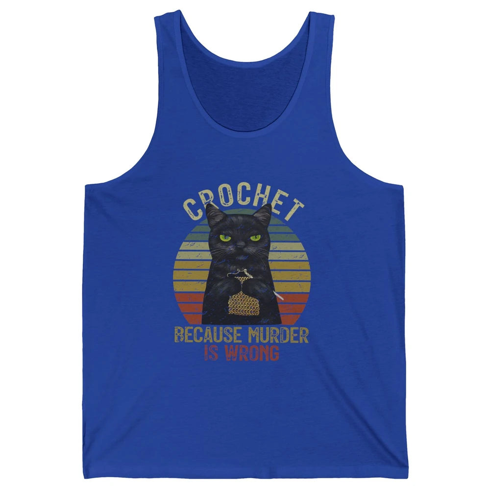 Vintage Black Cat Crochet Because Murder is Wrong Yarning Unisex Jersey Tank