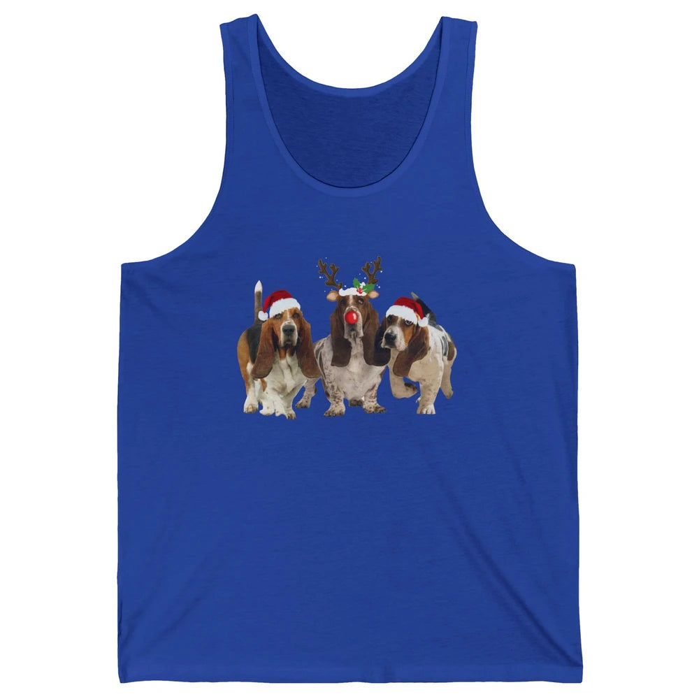 Basset Hound Santa Hats And Reindeer Horns Christmas Dog Mom Unisex Jersey Tank