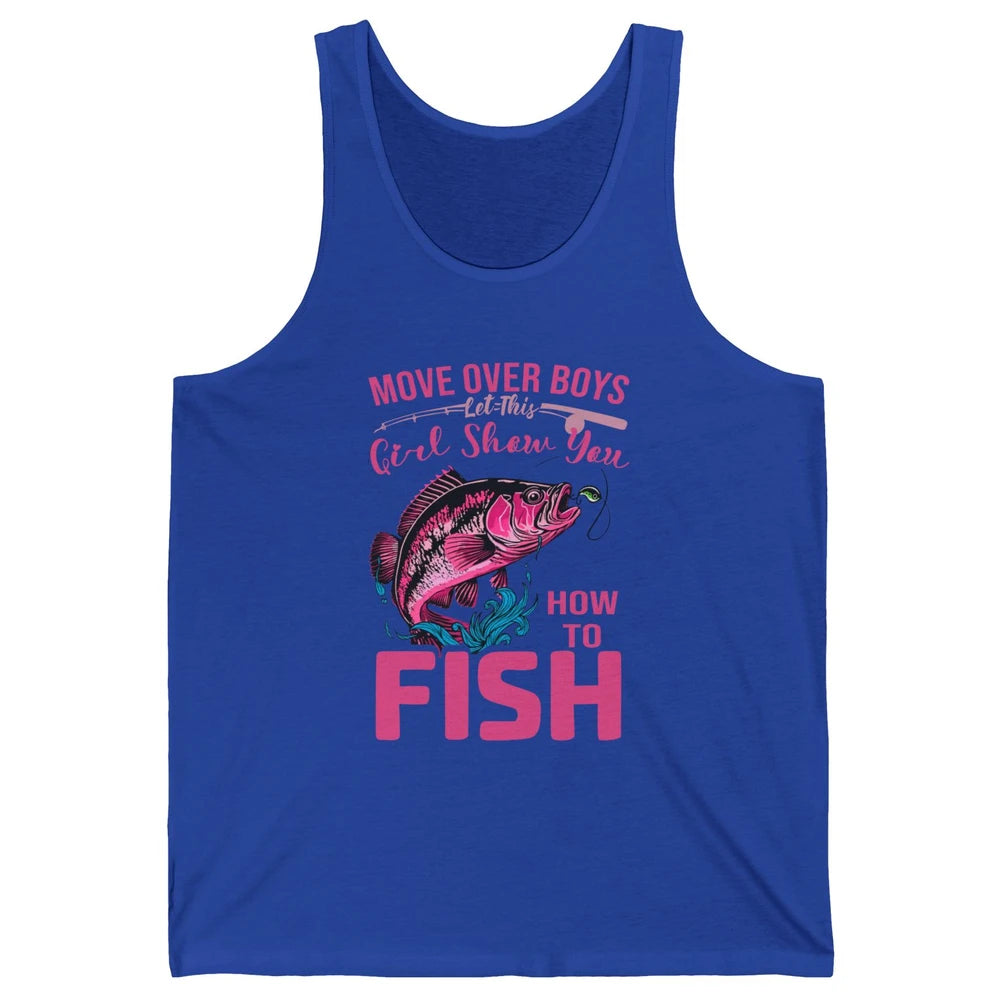 Bass Fishing Girl Show How To Fish Reel Girls Fish Fisherman Unisex Jersey Tank