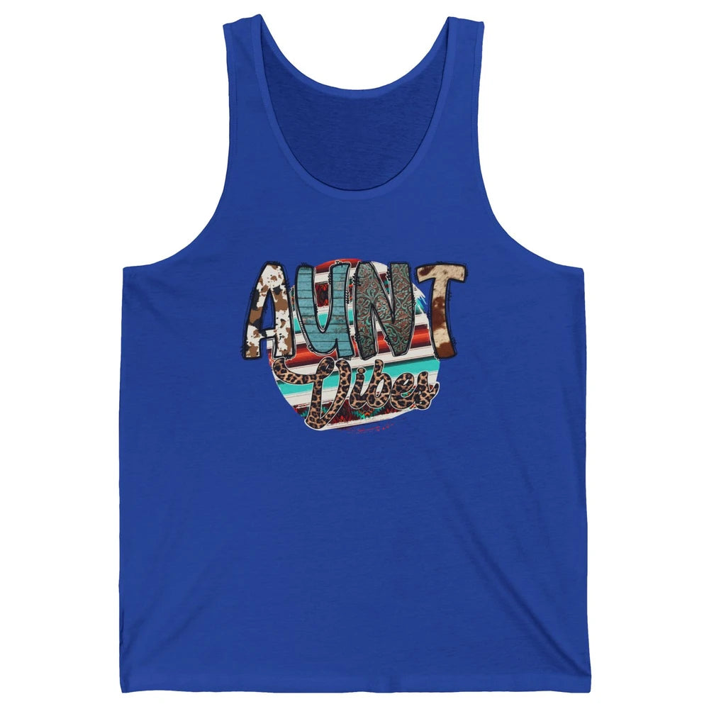 Aunt Vibes Cowhide Leopard Turquoise Western Country Auntie Unisex Jersey Tank