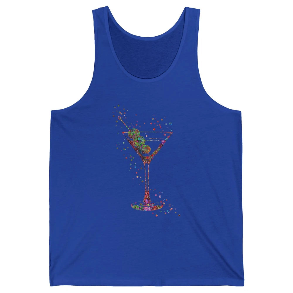 Watercolor Glass Of Martini Cocktails Wine Shot Alcoholic Unisex Jersey Tank