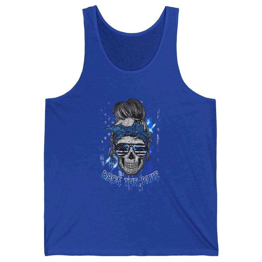 Back The Blue Police American Flag Skull Lady 4th of July Unisex Jersey Tank