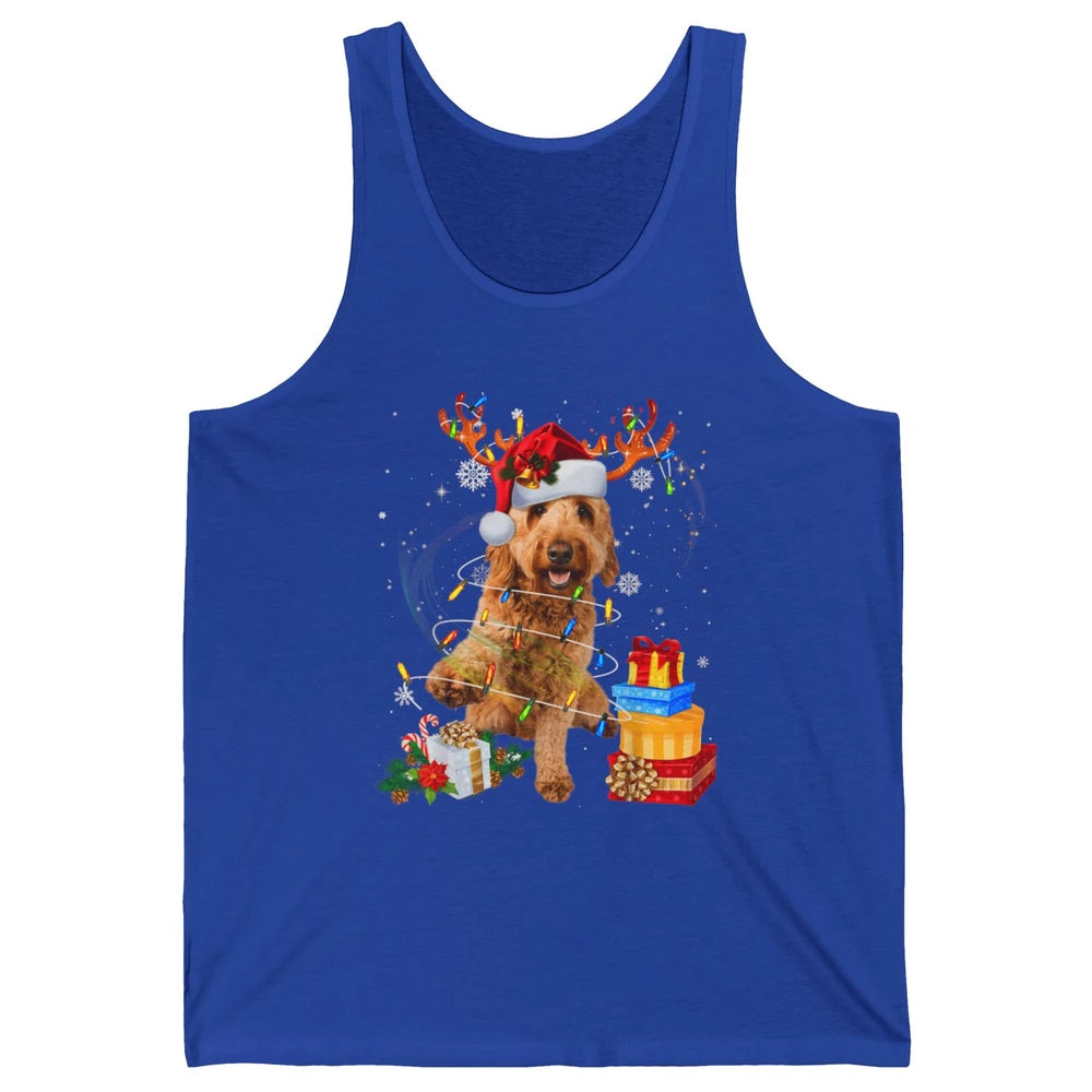 Merry Christmas Goldendoodle Dog Reindeer Xmas Lights Puppy Unisex Jersey Tank