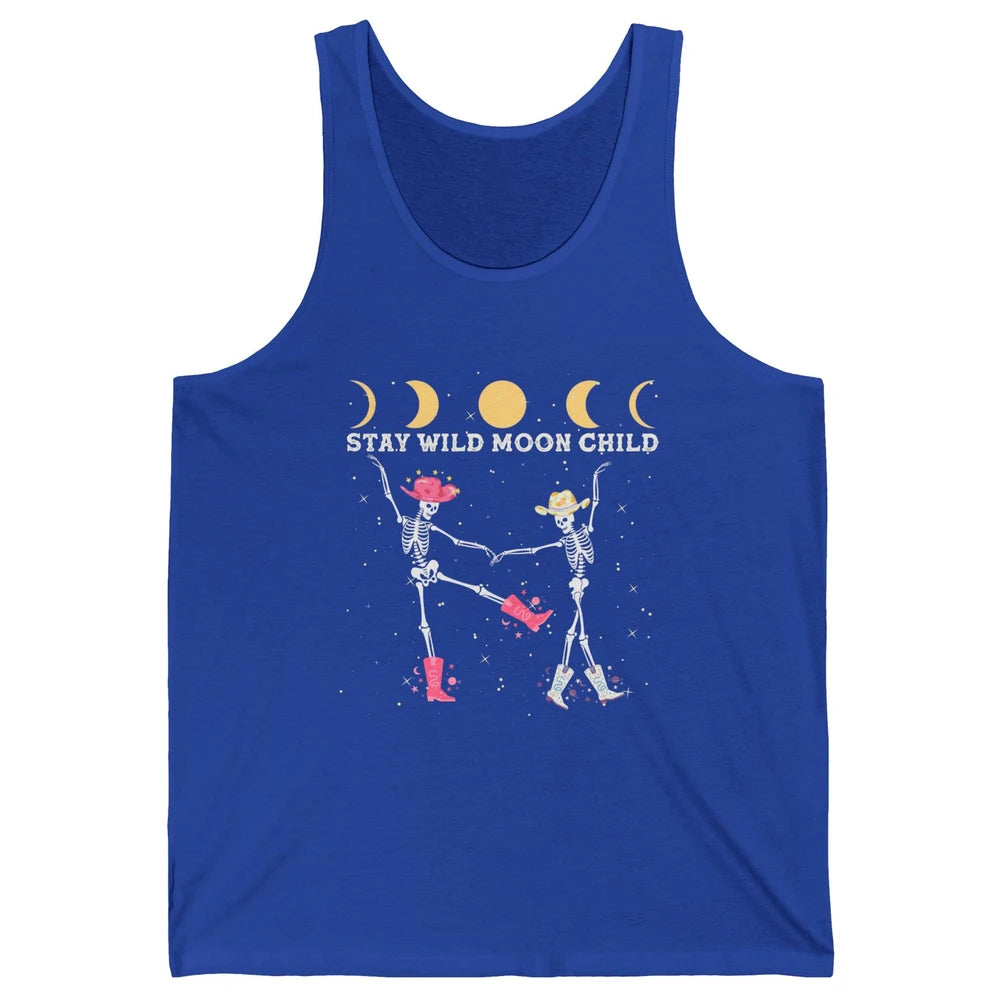 Skeleton Dancing Cowboy Stay Wild Moon Child Western Country Unisex Jersey Tank