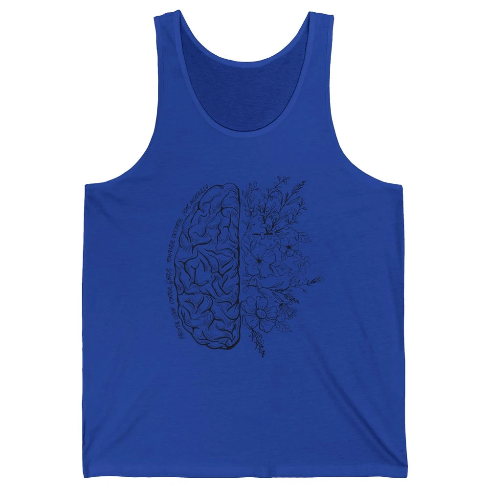 Brain Anatomy With Flowers Nursing School Doctor Neurologist Unisex Jersey Tank