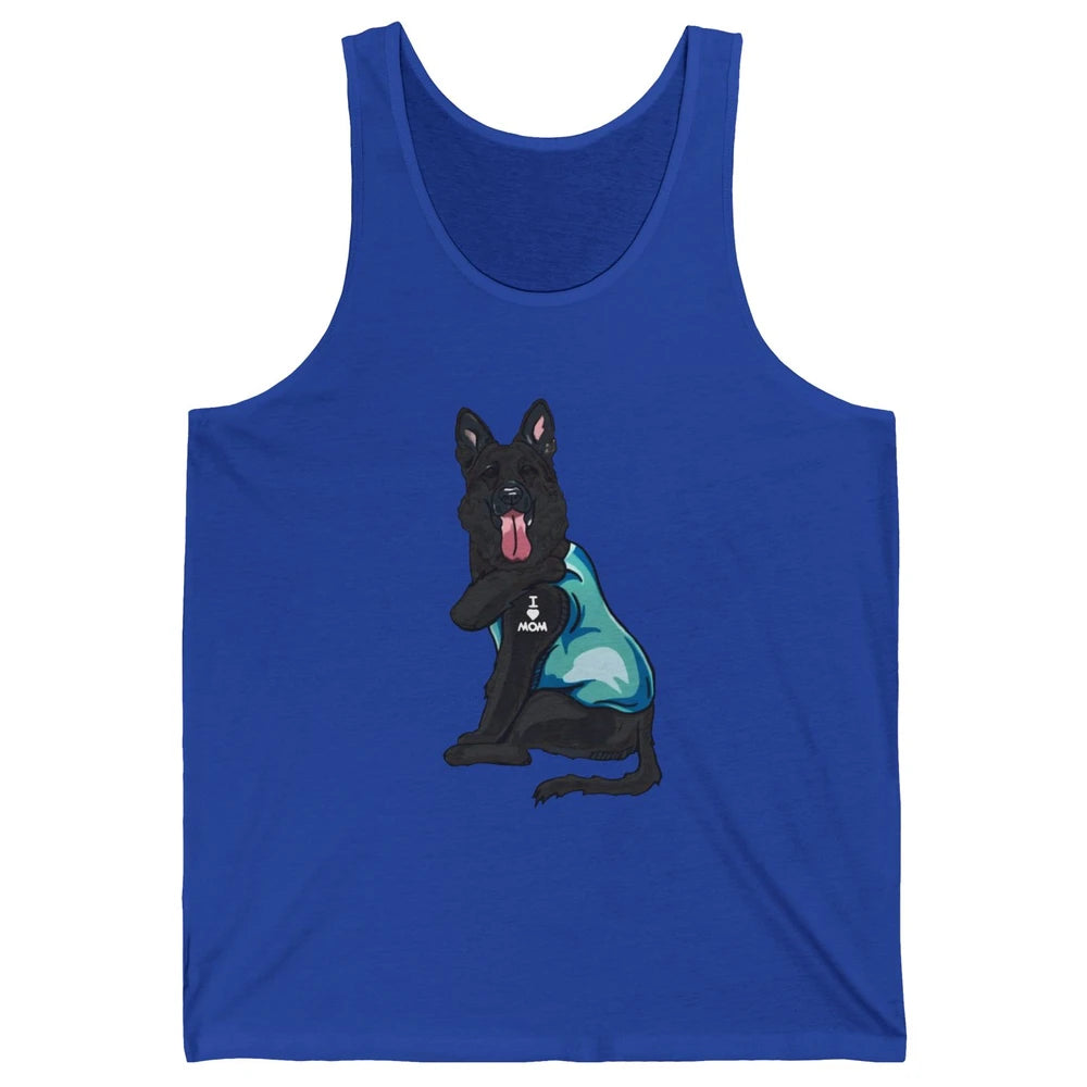 Black German Shepherd I Heart Mom Dog Mom Mother's Day Gift Unisex Jersey Tank