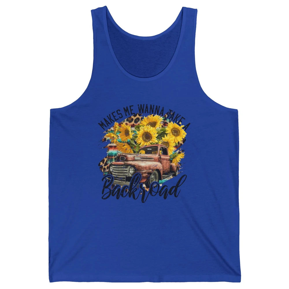 Retro Sunflower Truck Makes Me Wanna Take a Backroad Western Unisex Jersey Tank