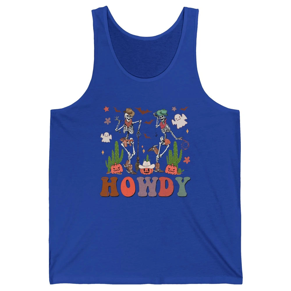 Retro Skeleton Cowboy Dancing Howdy Halloween Western Fall Unisex Jersey Tank