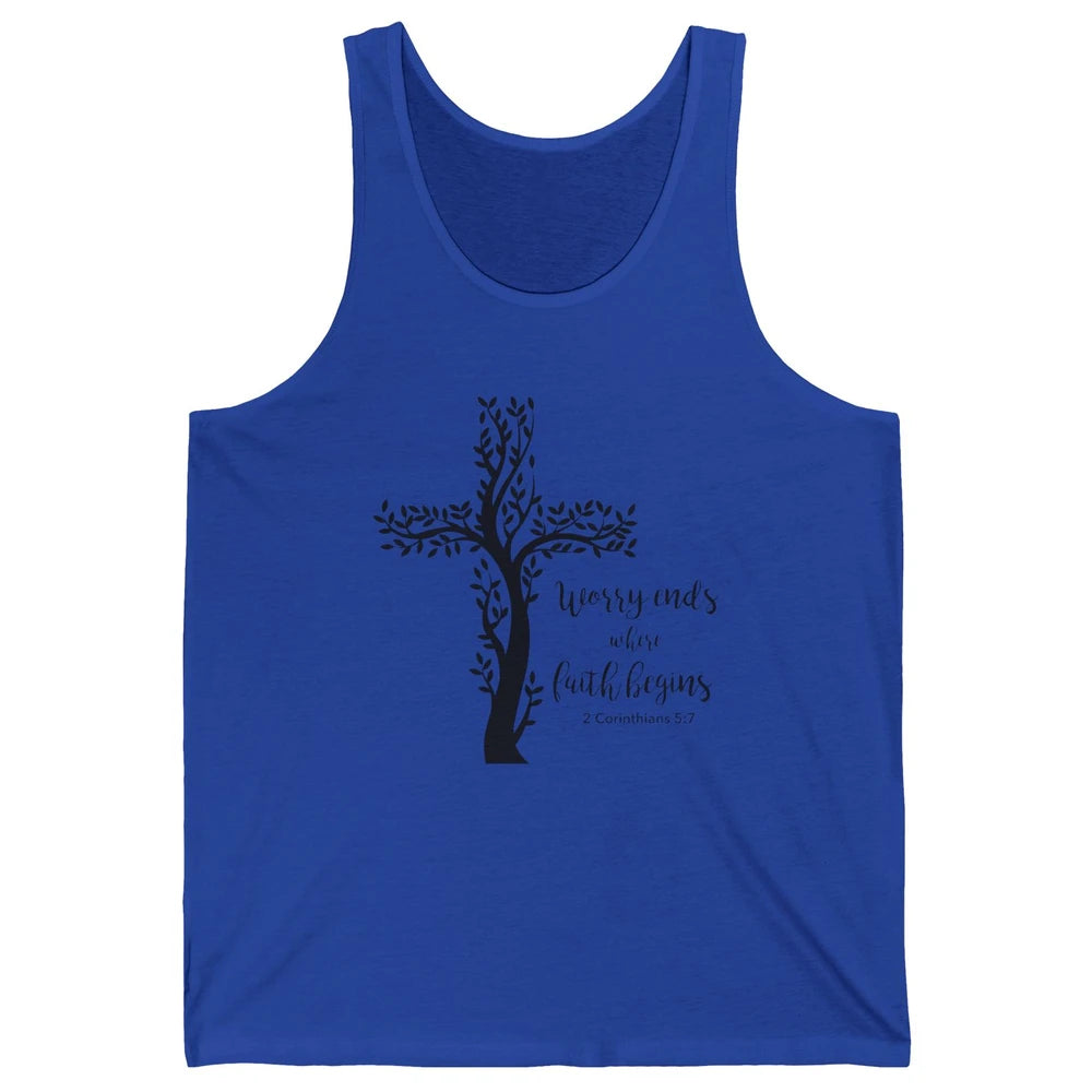 Worry Ends Where Faith Begin Christian Religious Bible Verse Unisex Jersey Tank