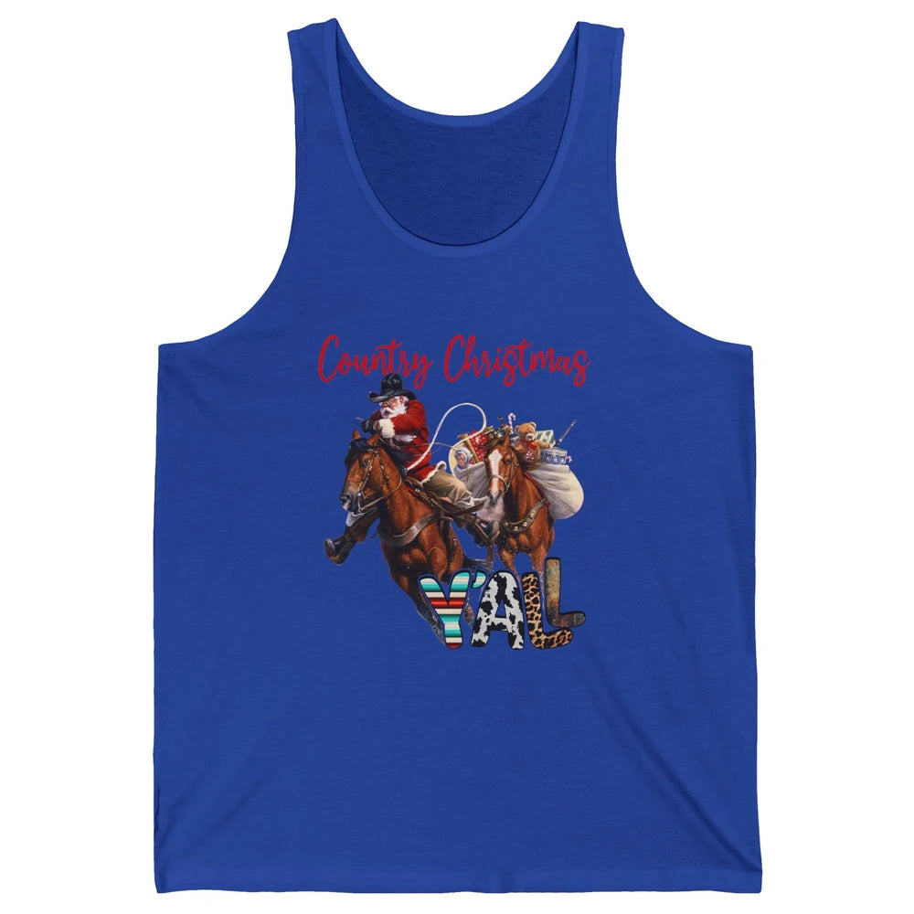 Santa Claus Country Christmas Y'all Western Country Cowboy Unisex Jersey Tank