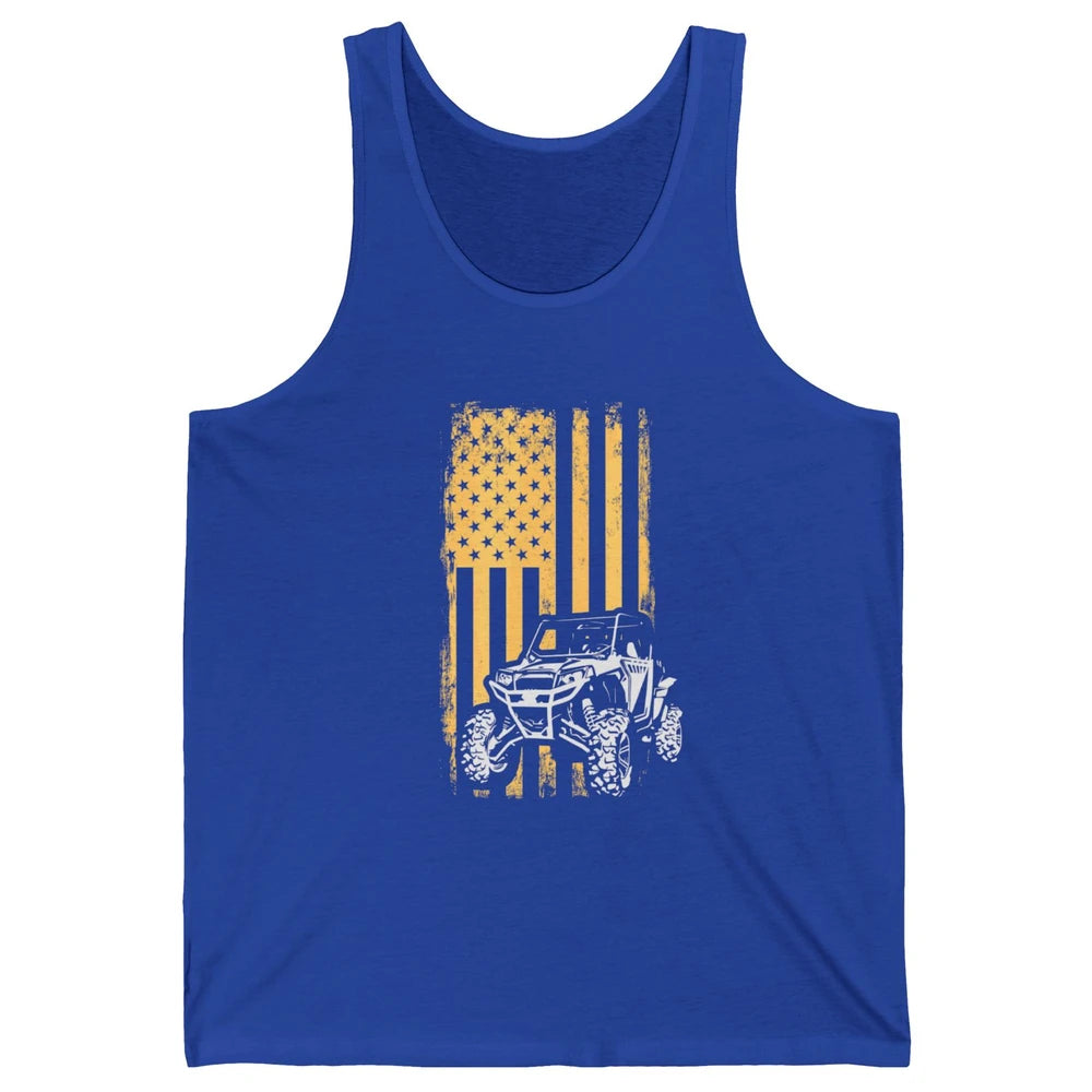 Retro UTV American Flag 4 Wheel Mud Riding SXS Life Offroad Unisex Jersey Tank