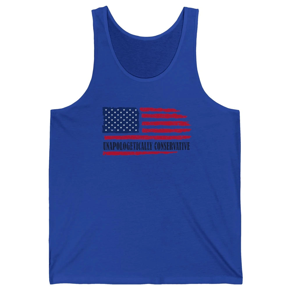 US Flag Unapologetically Conservative July 4th US Patriots Unisex Jersey Tank