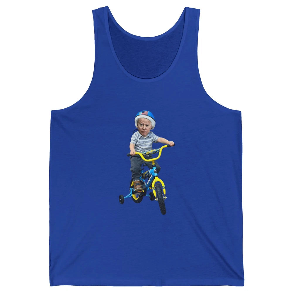 Baby Joe Biden Riding Tricycle Funny Bike Fall Meme Pun Vote Unisex Jersey Tank