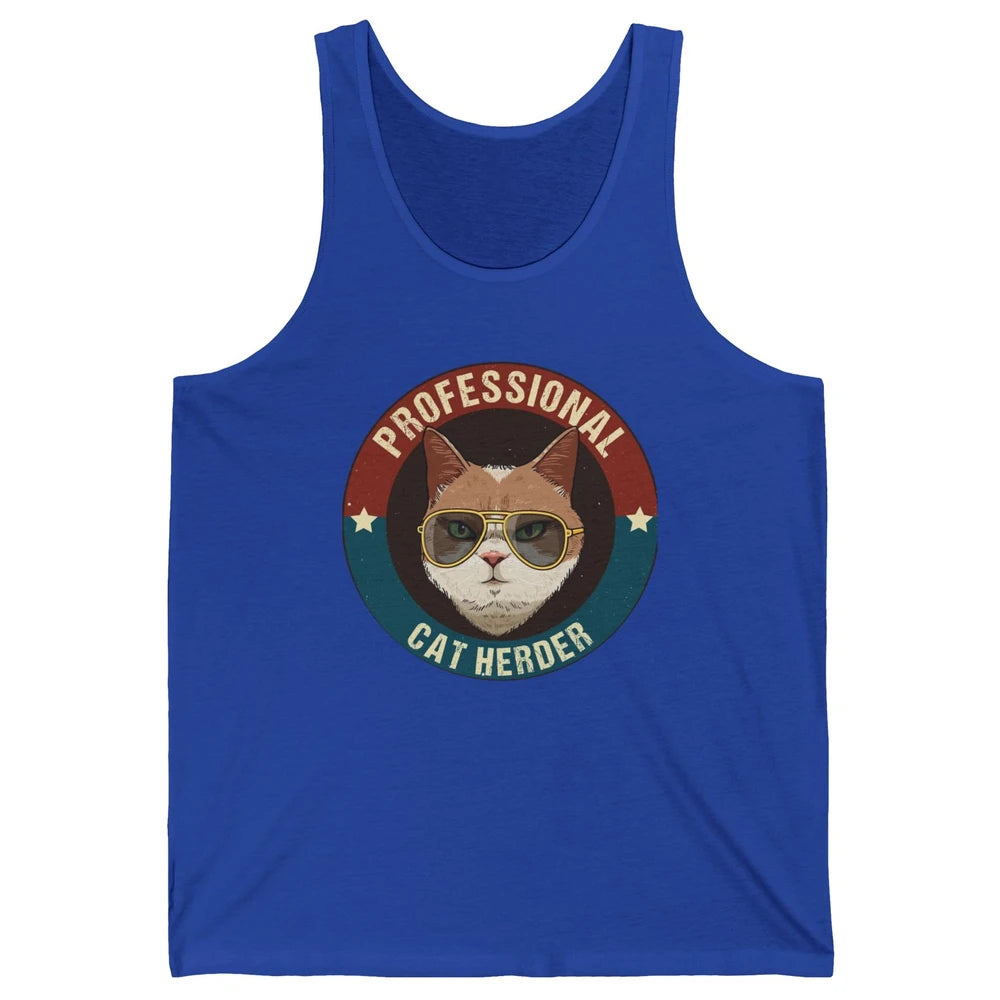 Vintage Cat Glasses Professional Cat Herder Cat Mom Cat Dad Unisex Jersey Tank