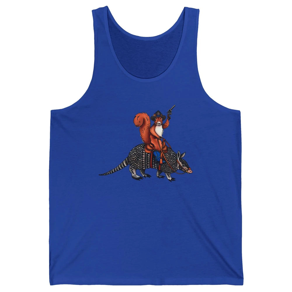 Retro Squirrel Cowboy Riding Armadillo Howdy Western Country Unisex Jersey Tank