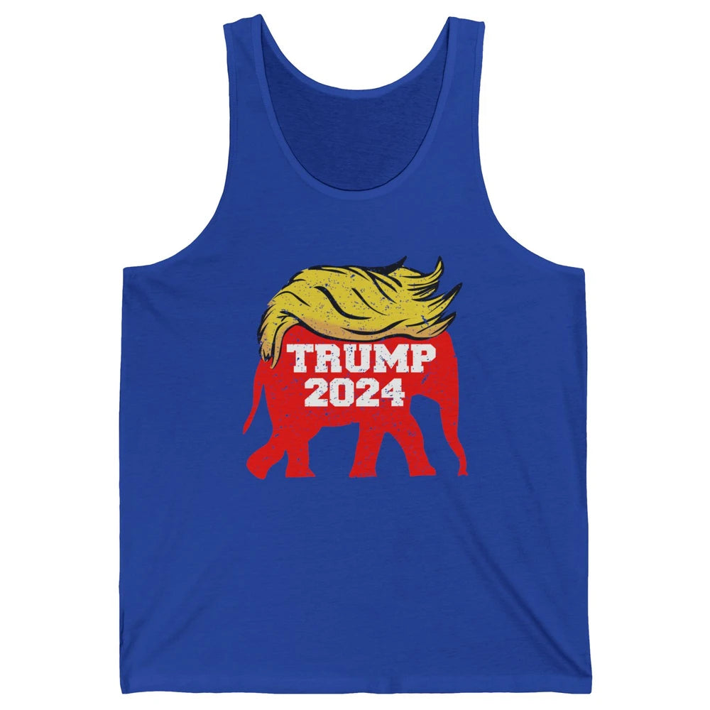 Trump 2024 Republican Elephant With Trump Hair Funny Trump Unisex Jersey Tank