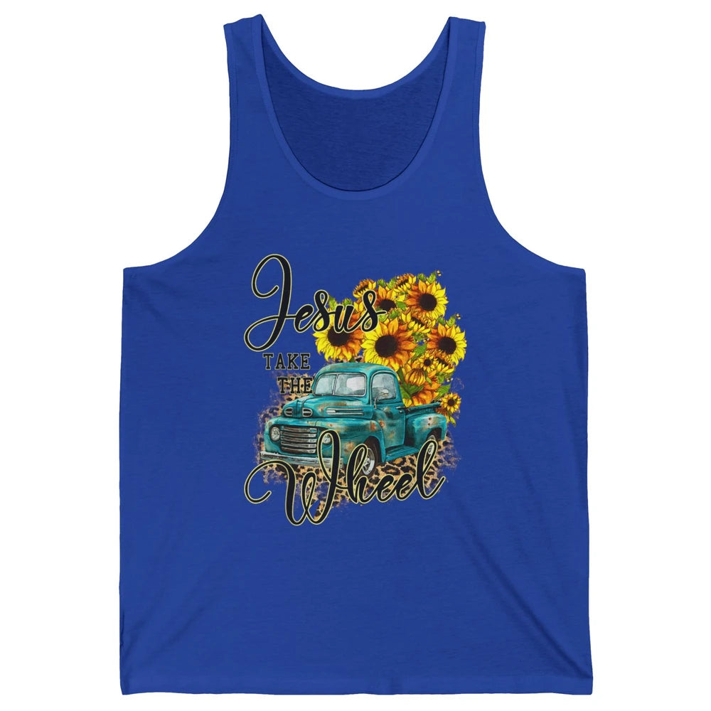 Sunflower Jesus Take The Wheel Truck Western Country Leopard Unisex Jersey Tank