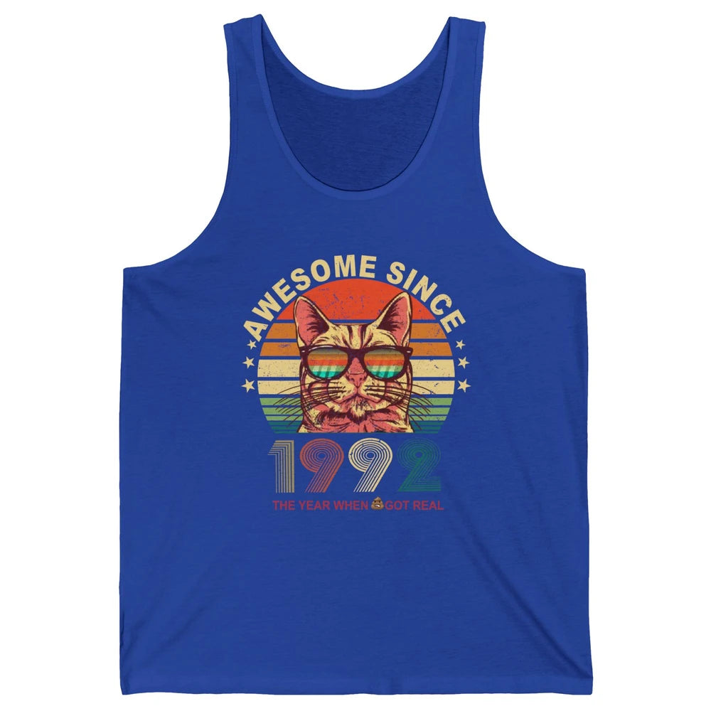 Vintage Cat Glasses Awesome Since 1992 30th Birthday Gift Unisex Jersey Tank