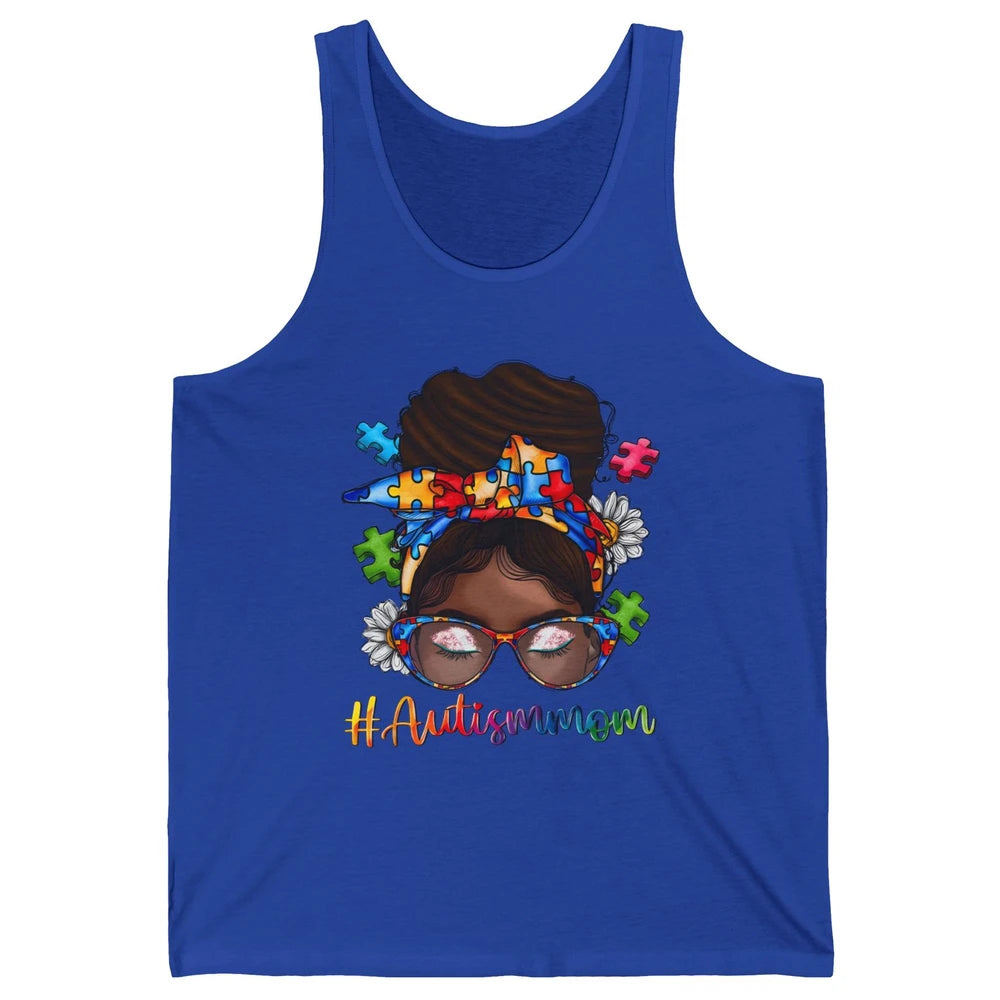 Autism Afro Mom Curly Hair American African Autism Awareness Unisex Jersey Tank