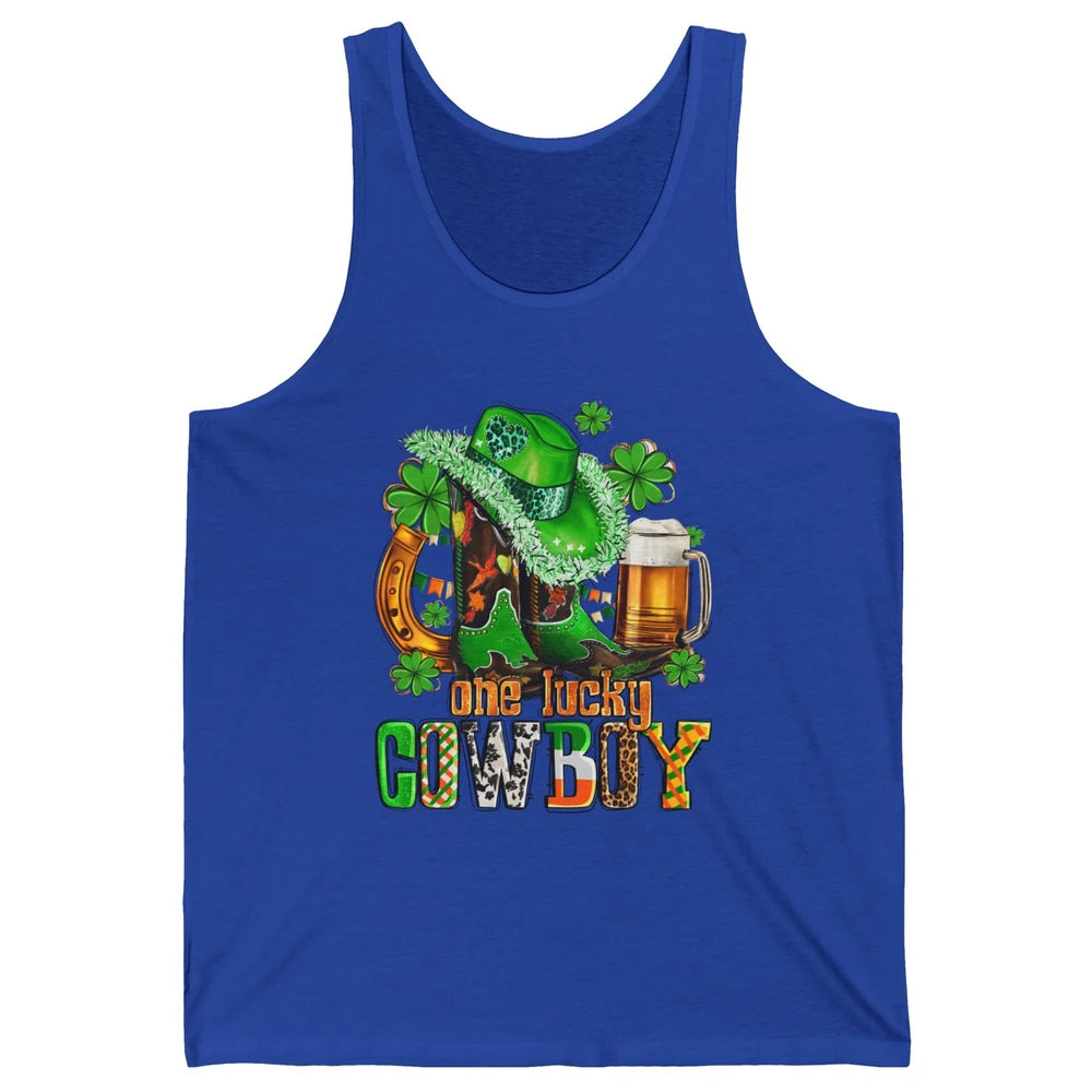 Western Lucky Cowboy Boots Clover Leopard St Patricks Day Unisex Jersey Tank