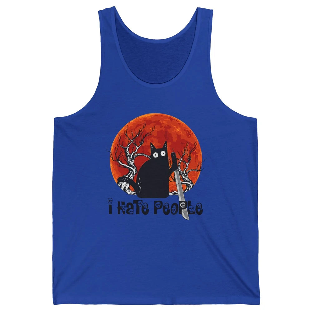 Black Cat Murderer I Hate People Pumpkin Halloween Costume Unisex Jersey Tank