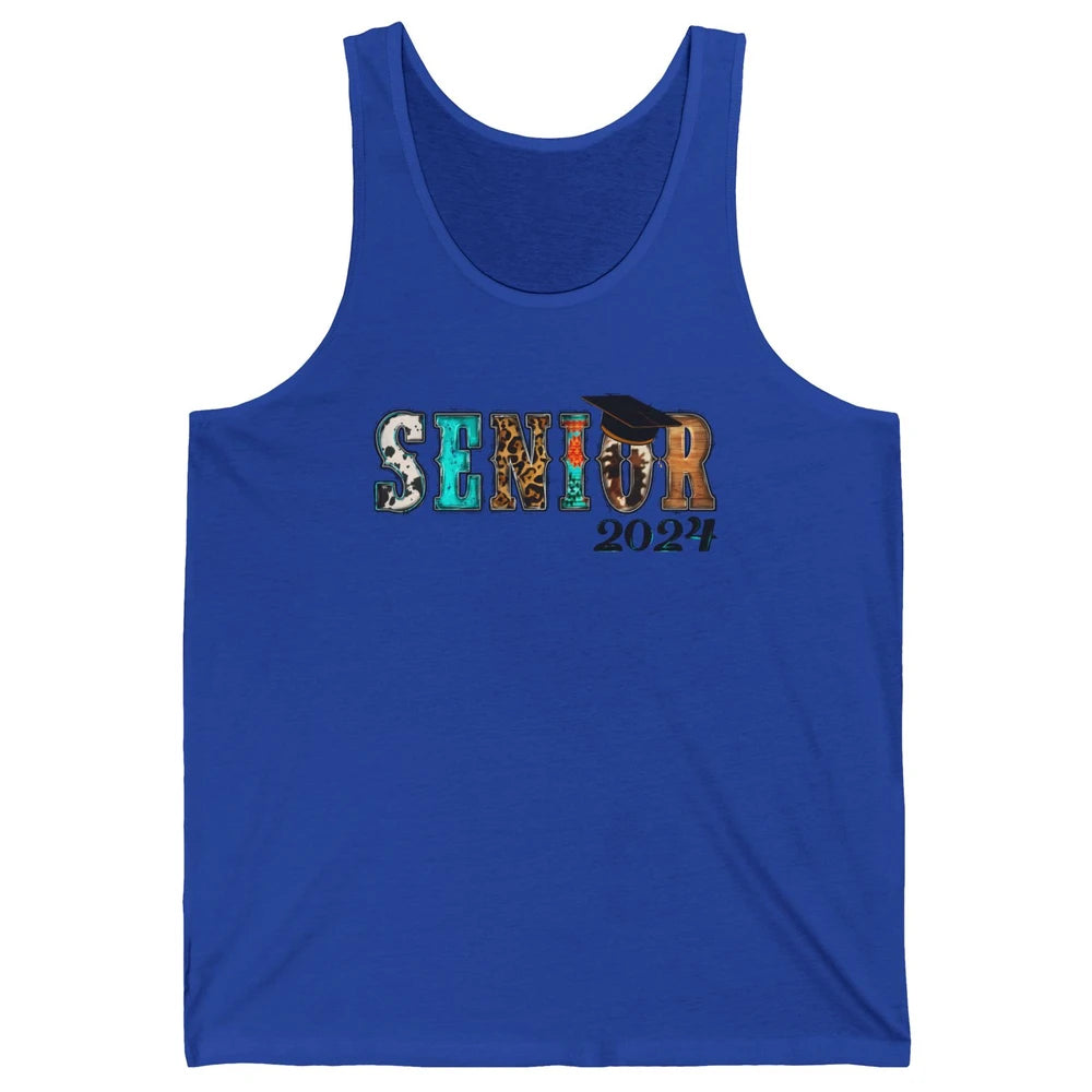 Sunflower Leopard Senior 2024 Graduate Bachelor Western Grad Unisex Jersey Tank