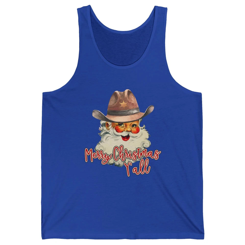 Santa Claus Merry Christmas Y'all Western Country Cowboy Unisex Jersey Tank