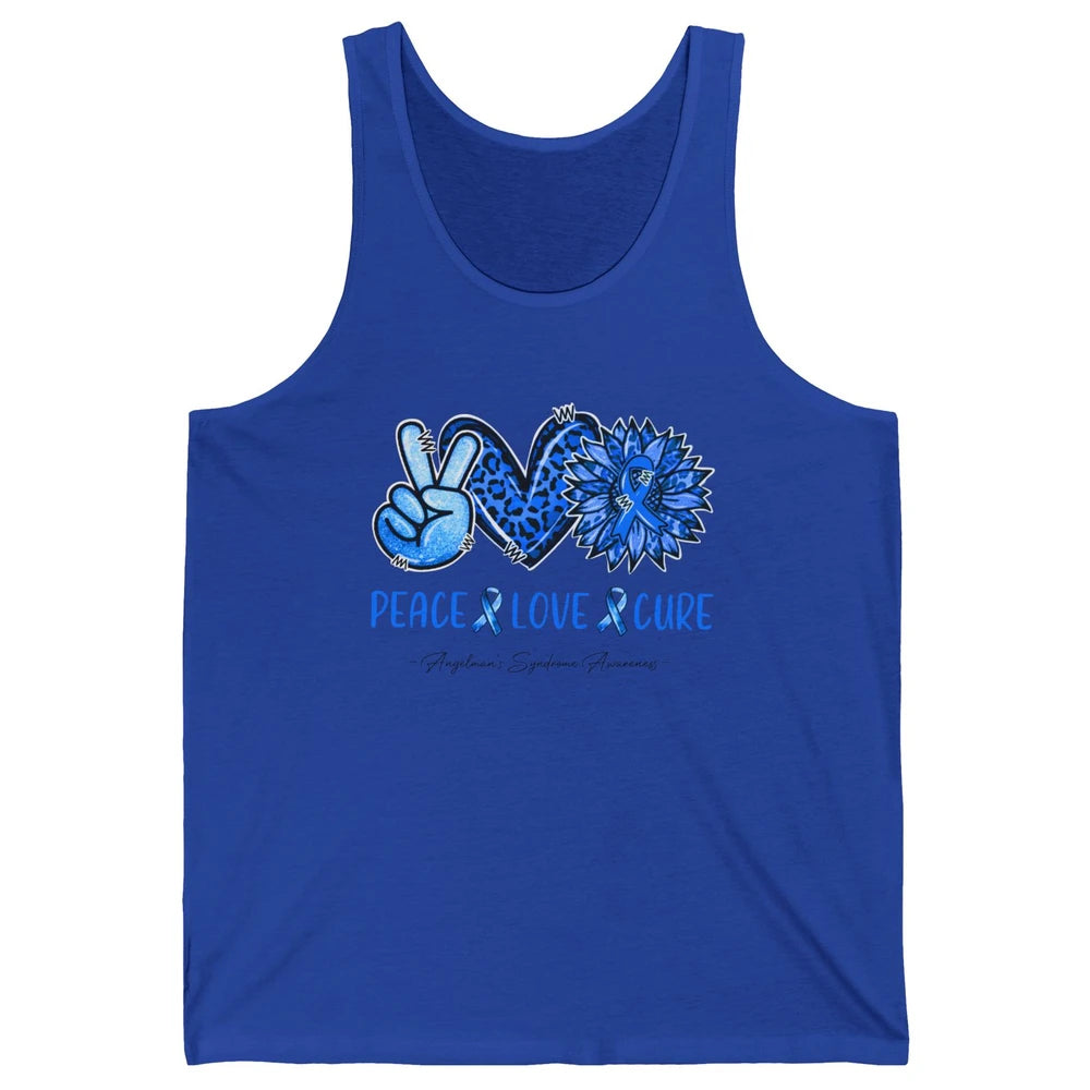 Angelman's Syndrome Blue Ribbon Peace Love Cure Sunflower Unisex Jersey Tank