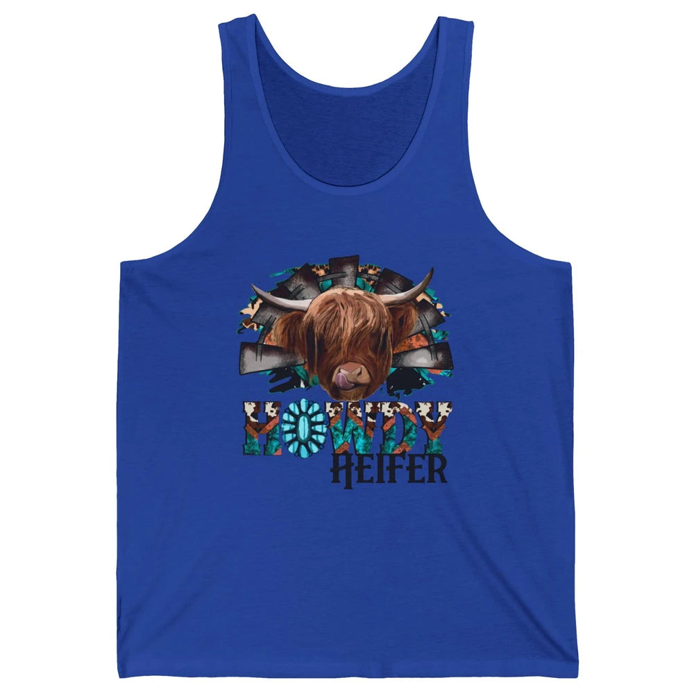 Leopard Highland Cow Howdy Heifer Western Country Cowboy Unisex Jersey Tank