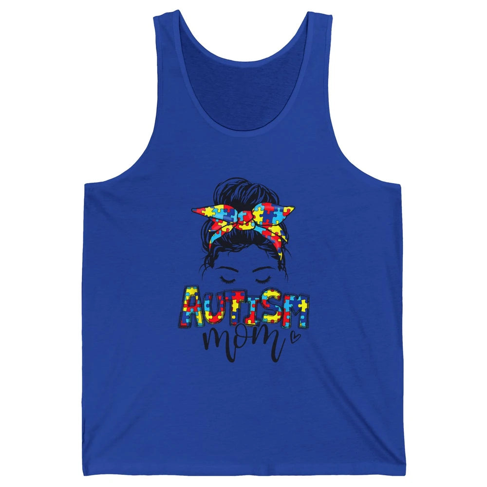 Autism Mom Messy Bun Hair Autism Awareness Puzzle Headband Unisex Jersey Tank