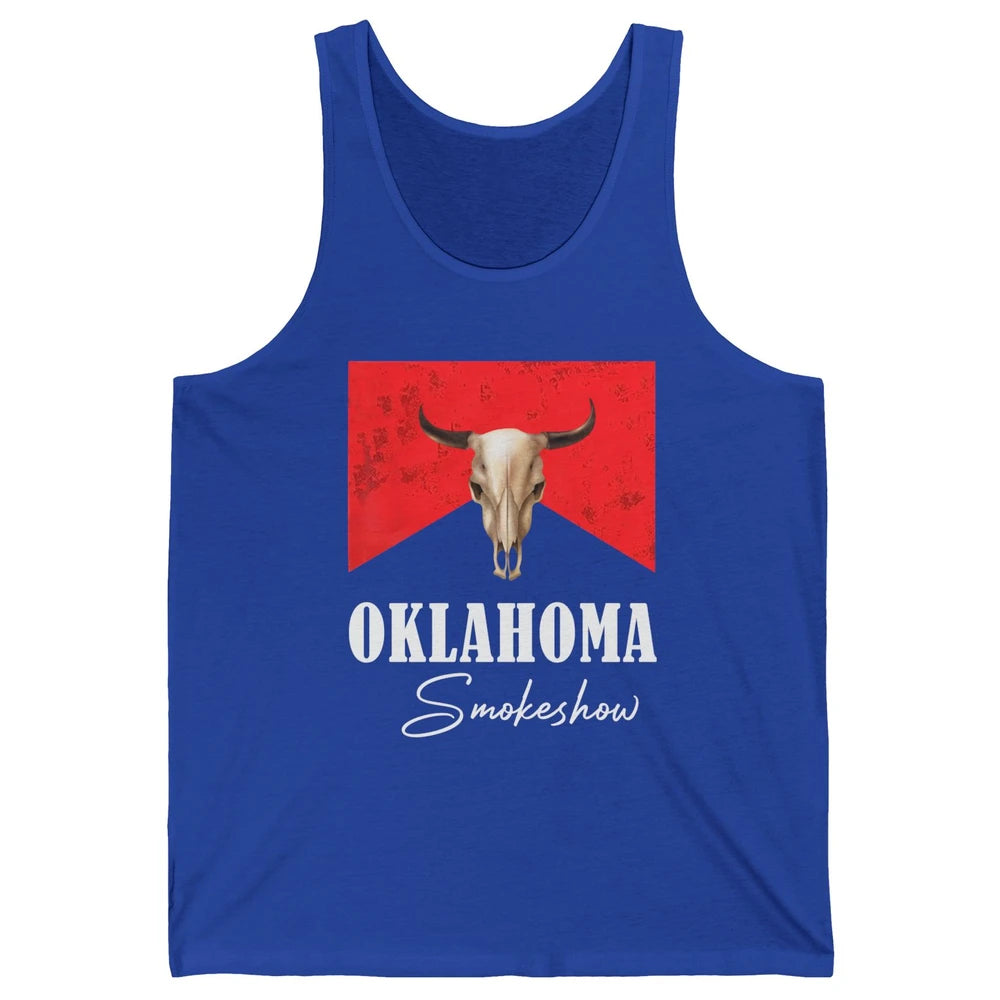 Boho Bull Skull Cow Print Oklahoma Smokeshow Western Country Unisex Jersey Tank