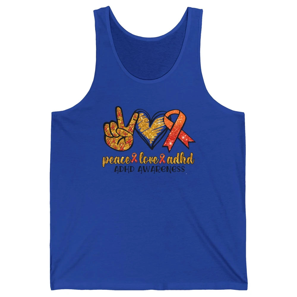 ADHD Awareness Month Peace Love ADHD Orange Ribbon Unisex Jersey Tank