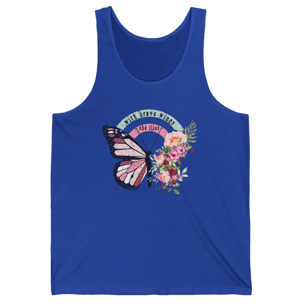 Retro Vintage Floral Butterfly With Brave Wings She Flies Unisex Jersey Tank