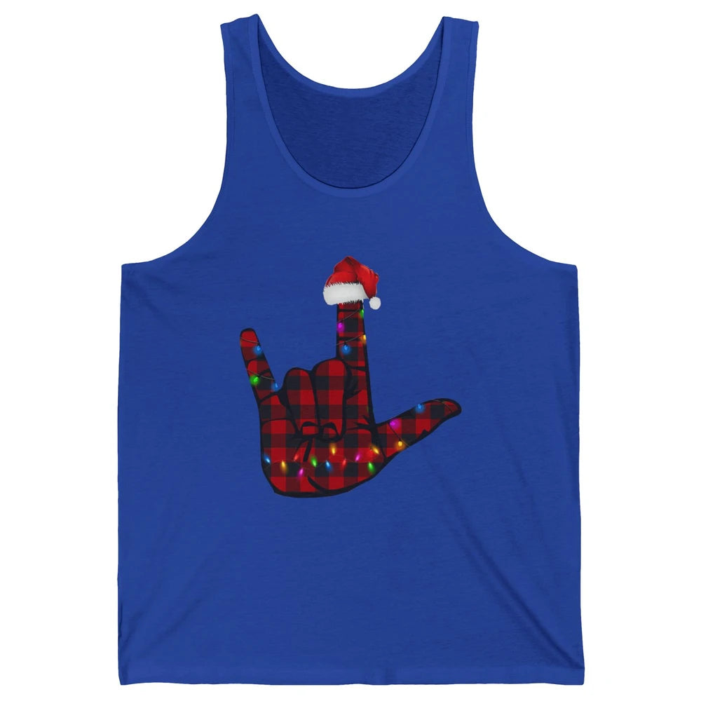 Merry Christmas Hand Sign Language Deaf Xmas Santa Hat ASL Unisex Jersey Tank