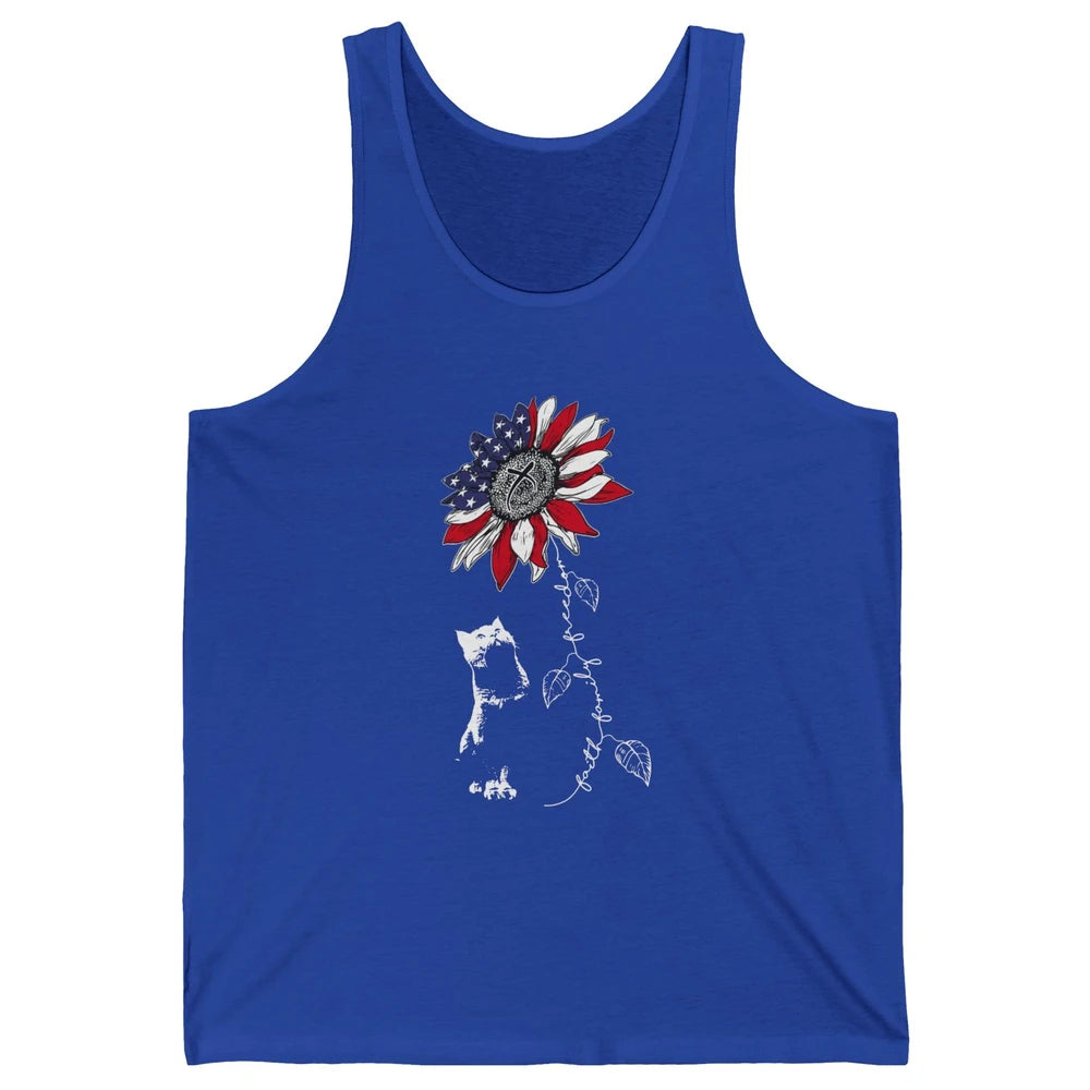 Cat Sunflower 4th Of July Patriotic Faith Family Freedom Unisex Jersey Tank